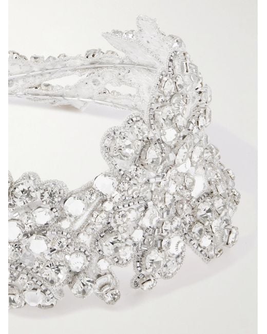 Jennifer Behr White Tressa Embellished Rhodium-Plated Headband