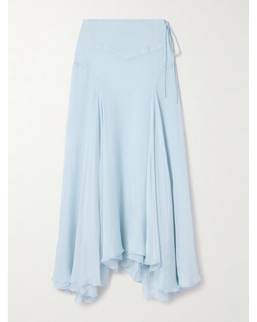 Kallmeyer Blue Alyse Asymmetric Pleated Silk-Chiffon Maxi Wrap Skirt