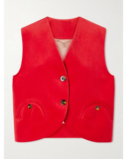 Blazé Milano Red Jealousy Gliss Cotton And Linen-Velvet Vest