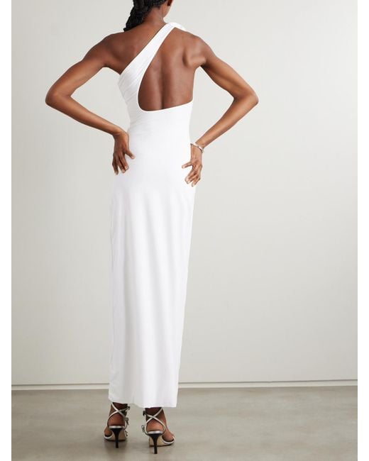 Maygel Coronel White Adda One-Shoulder Appliquéd Stretch-Jersey Maxi Dress
