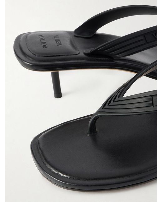 Bottega Veneta Black Sampieri Thong Logo-Embossed Leather-Trimmed Rubber Sandals