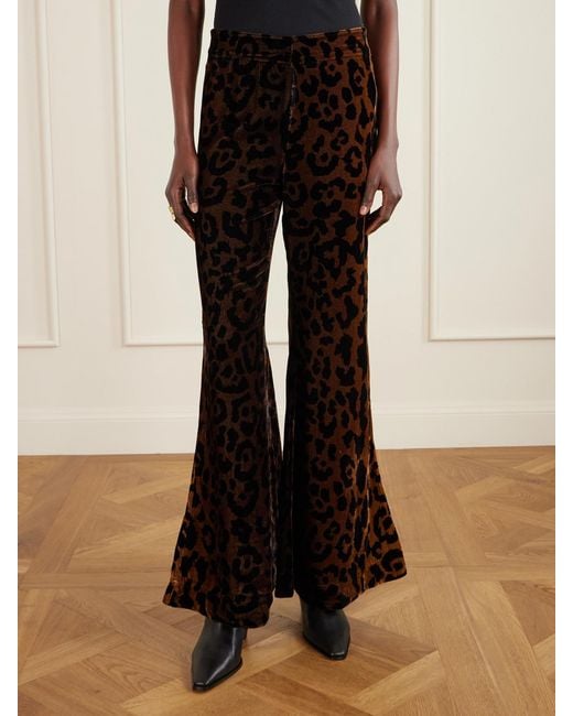 Alix Of Bohemia Black Farah Leopard-Print Velvet Flared Pants