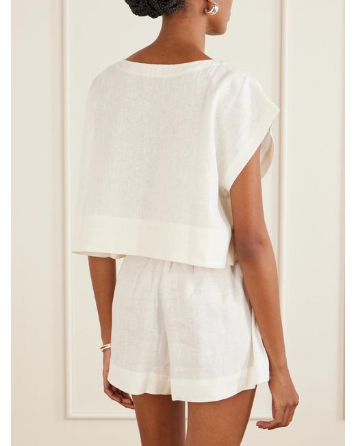Suzie Kondi White Kori Cropped Linen Top