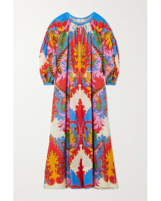 Etro Ruffled Printed Cotton And Silk-blend Jacquard Maxi Dress in Red ...
