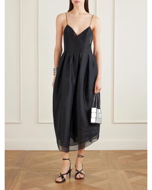 Khaite Black Colette Asymmetric Pleated Silk-Organza Gown