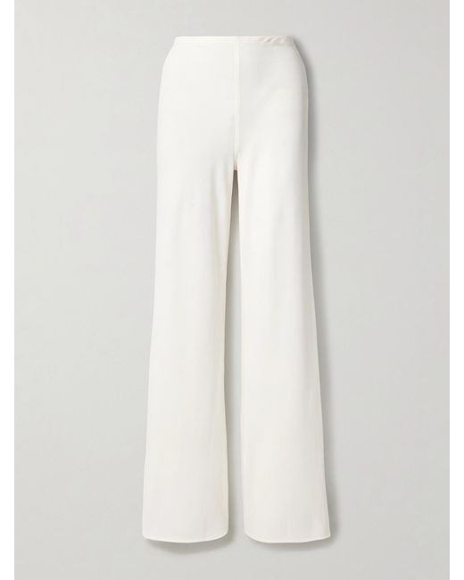 Staud White Stroll Crepe Wide-Leg Pants