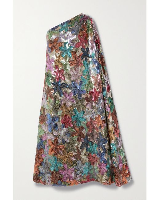 Ashish Sari One-sleeve Sequin-embellished Georgette Midi Dress in