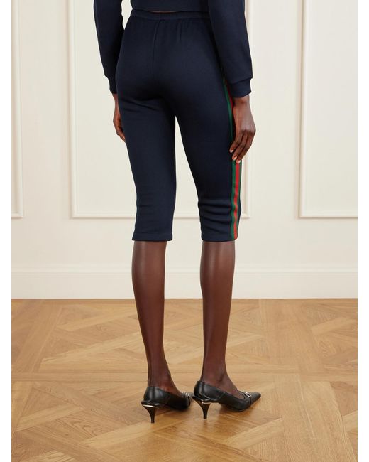Gucci Blue Web-Trimmed Ribbed Skinny-Leg Capri Pants