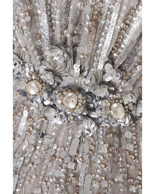 Jenny Packham Gray Bright Gem Embellished Sequined Tulle Gown