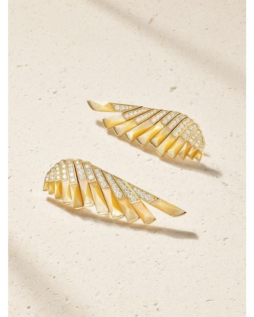 Garrard Natural Wings Rising 18-Karat, Diamond And Mother-Of-Pearl Earrings