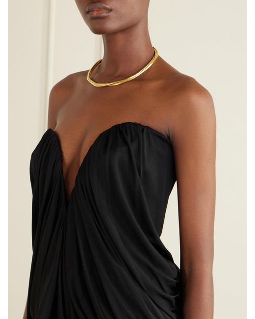 The New Arrivals Ilkyaz Ozel Black Olivienne Draped Satin Bustier Top