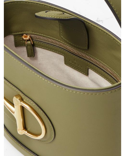 Gucci Green Schultertasche Aus Leder Mit Horsebit-Detail