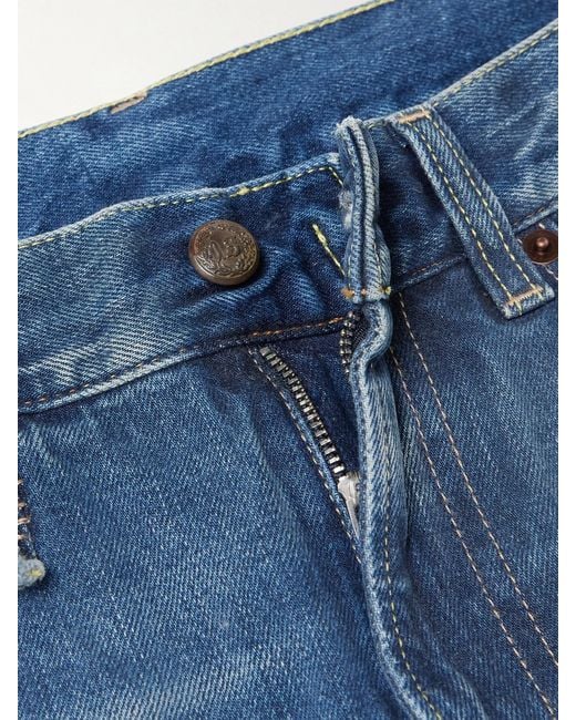 R13 Blue Cuffed X-Boyfriend Distressed Mid-Rise Wide-Leg Jeans