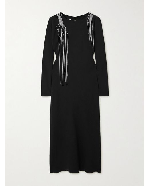 Dries Van Noten Black Embellished Crepe Midi Dress