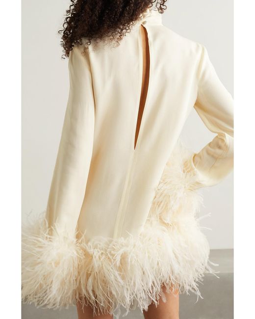 Taller Marmo White Net Sustain Gina Feather-Trimmed Crepe Mini Dress