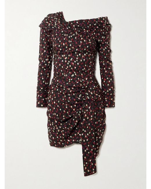 Isabel Marant Red Asymmetric Draped Polka-Dot Stretch-Silk Dress