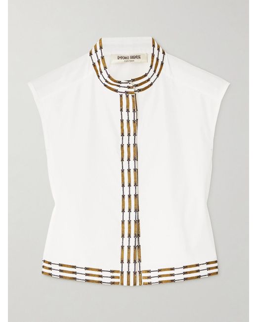 Haut Sans Manches Raccourci En Popeline De Coton Mélangé À Broderies Andorra Emporio Sirenuse en coloris White