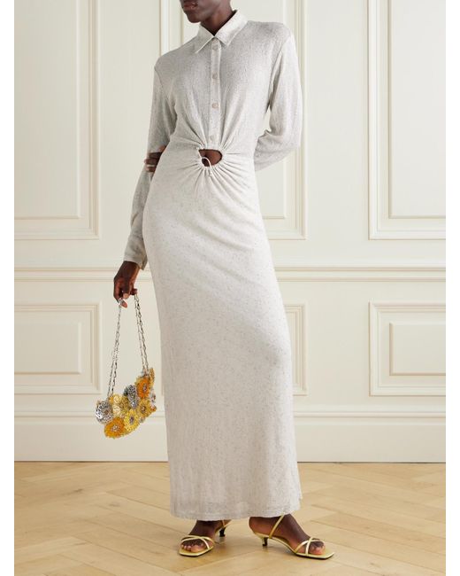 Christopher Esber White Embellished Cutout Metallic Mesh Maxi Dress