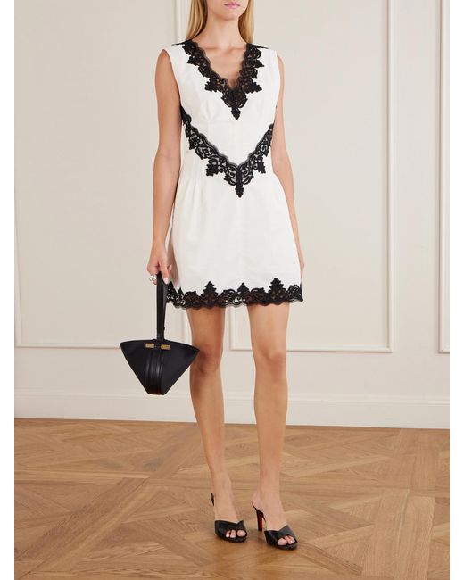 Jonathan Simkhai White Minna Lace-Appliquéd Cotton-Faille Mini Dress