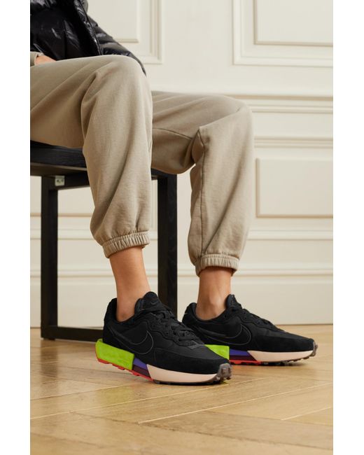 Nike Fontanka Waffle Suede And Mesh Sneakers in Black | Lyst