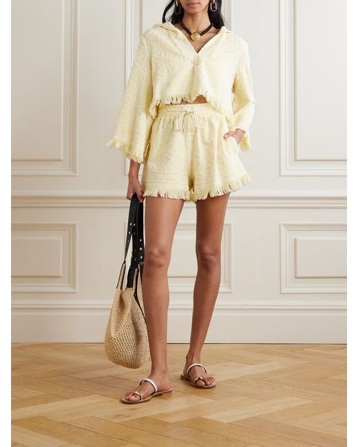 Zimmermann Natural Coco Towelling Crocheted Cotton Hooded Top