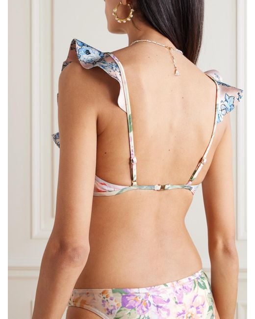 Zimmermann Natural Halliday Bikini-Oberteil Mit Blumenprint Und Volants
