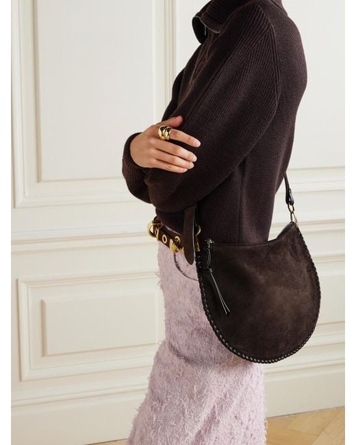 Isabel Marant White Oskan Soft Zipped Schultertasche Aus Veloursleder Mit Lederbesätzen Und Details Im Überwendlichstich