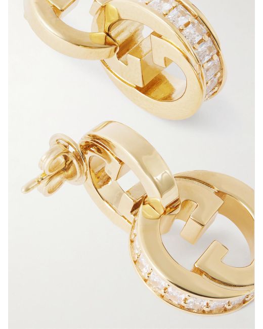 Gucci White Blondie-Tone Crystal Hoop Earrings