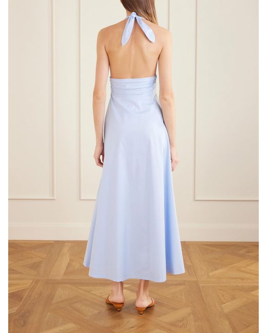 BERNADETTE Blue Marilyn Organic Cotton-Blend Poplin Halterneck Maxi Dress