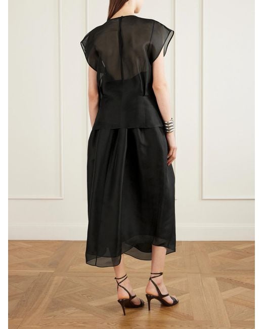 Khaite Black Mer Wrap-Effect Pleated Silk-Organza Blouse