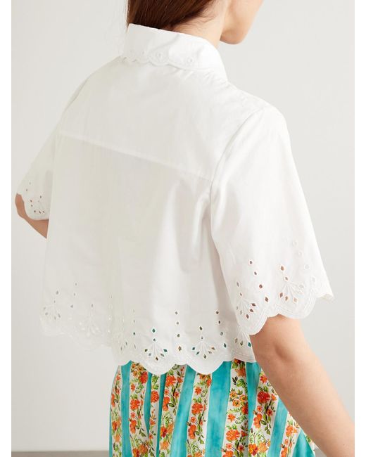 Saloni White Dree Scalloped Broderie Anglaise Cotton-Poplin Shirt