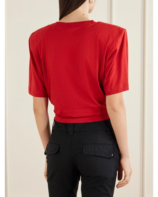 Magda Butrym Red Knotted Cropped Cotton-Blend Jersey T-Shirt