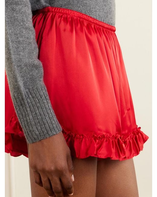 Simone Rocha Red Ruffled Satin Shorts