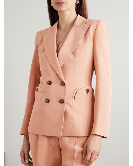 Blazé Milano Pink Flica Charmer Double-Breasted Silk And Linen-Blend Blazer