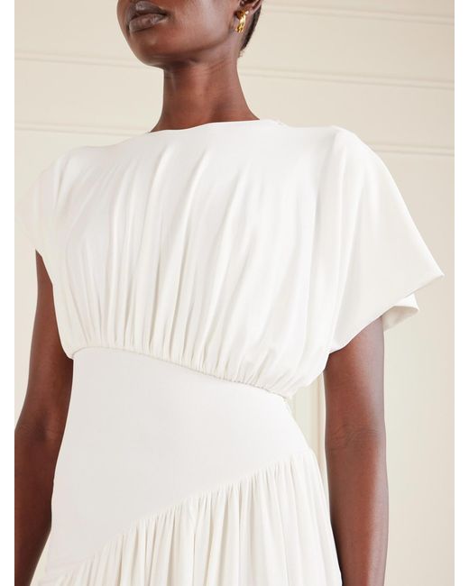 Rabanne White Asymmetric Draped Stretch-Crepe Midi Dress