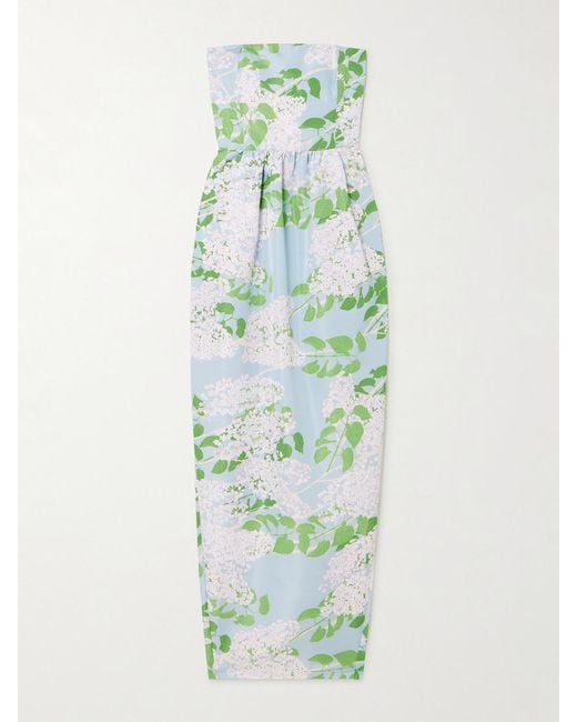 BERNADETTE Green Lena Strapless Floral-Print Taffeta Gown