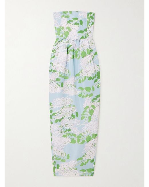 BERNADETTE Green Lena Strapless Floral-Print Taffeta Gown
