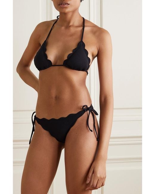 Marysia Swim Black Broadway Scalloped Recycled Seersucker Bikini Top