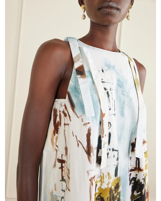 Oscar de la Renta White Printed Cotton-Blend Poplin Maxi Dress