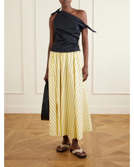 Staud Yellow Milano Striped Cotton-Blend Maxi Skirt