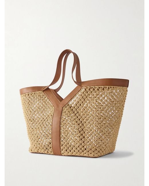 Saint Laurent Natural Loulou Leather-Trimmed Woven Raffia Tote