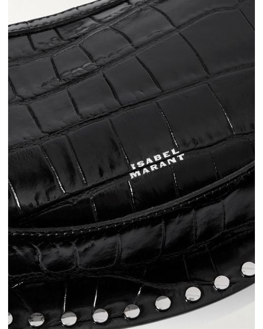 Isabel Marant Black Oskan Moon Schultertasche Aus Lackleder Mit Krokodileffekt Und Verzierungen