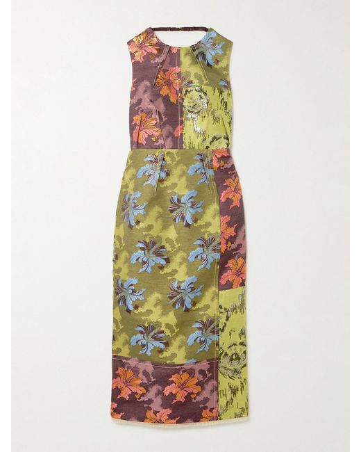 ALÉMAIS White Adriana Paneled Floral-Brocade Midi Dress
