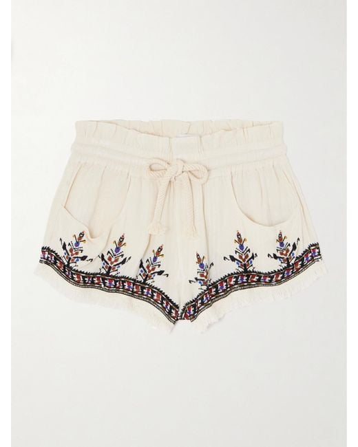 Isabel Marant Natural Kriss Frayed Embroidered Jacquard Shorts