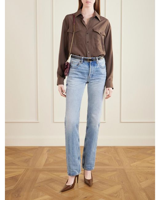 Saint Laurent Brown Guermantes Leather Slingback Pumps