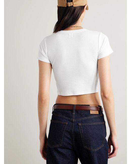 Leset White Kelly Cropped Ribbed Stretch-Cotton Jersey T-Shirt