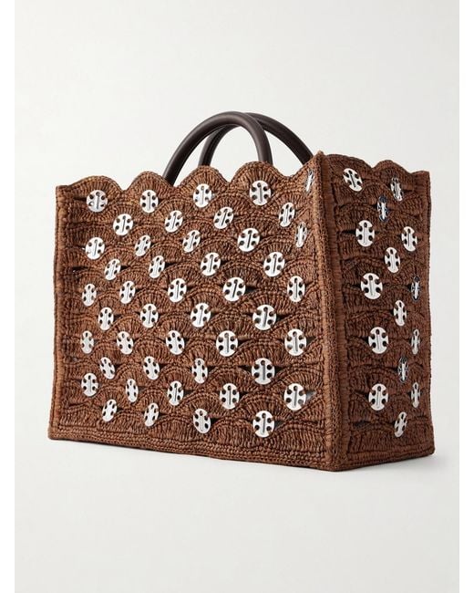 Rabanne Brown Embellished Sac A Main Raffia Tote Bag