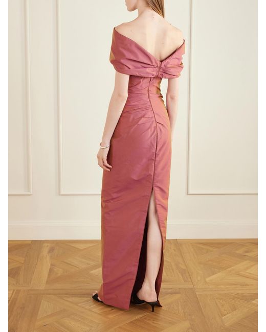 Marmar Halim Pink Off-Shoulder Gathered Taffeta Gown