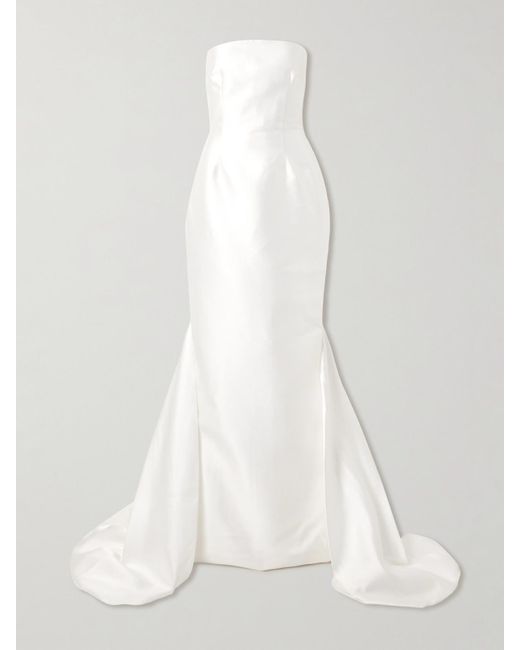 Solace London White Imani Strapless Pleated Twill Gown