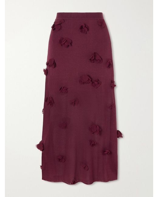 Jonathan Simkhai Purple Cora Floral-Appliqué Midi Skirt